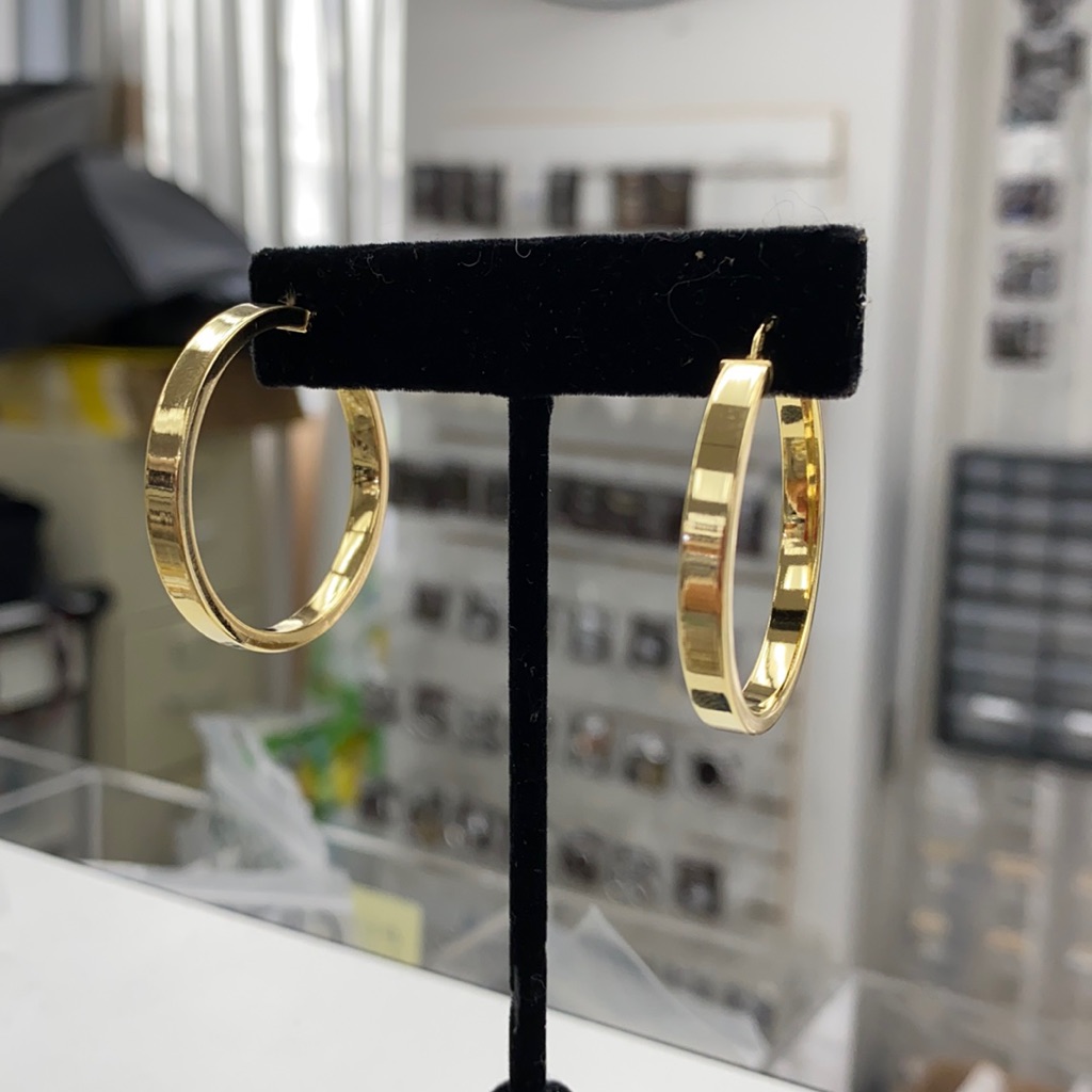14k Gold Plated Flat Hoop Earrings 1 1/4” Inch